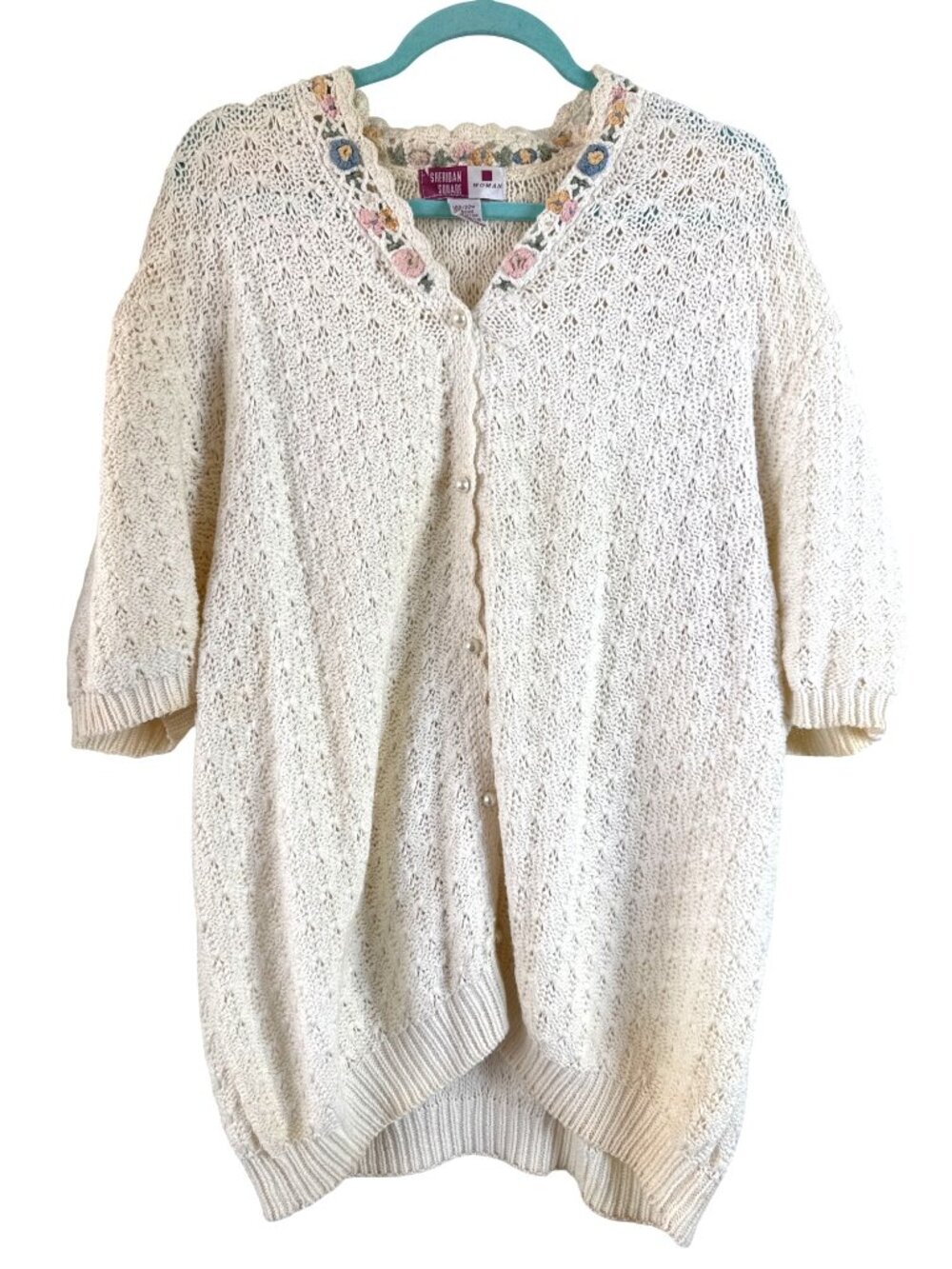 Sheridan Square Cream Knit Cardigan Floral Size 22W